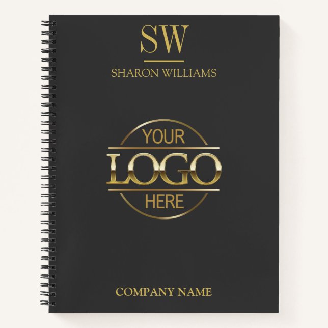 Modern Business Logo Grey & Gold Monogram Initial Notebook (Front)