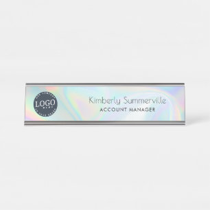 Modern Business Logo Iridescent Coworkers Custom Desk Name Plate