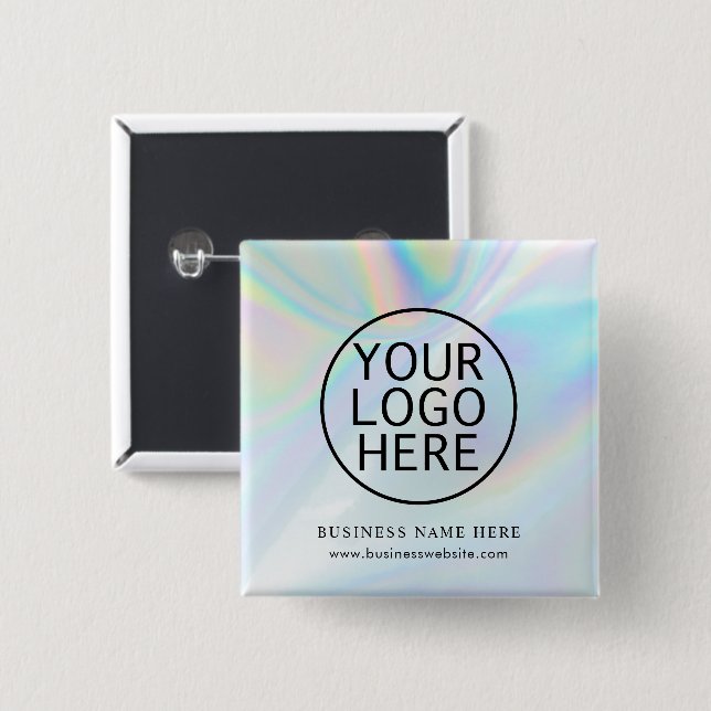 Modern Business Logo Iridescent Employees Swag 2 Inch Square Button (Front & Back)