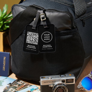 Modern Business Logo QR Code Black Luggage Tag