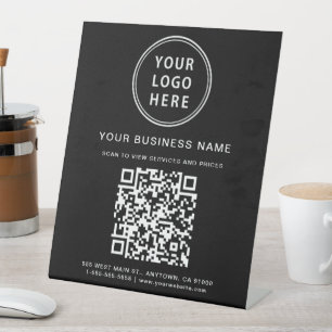 Modern Business Logo QR Code Black Pedestal Sign