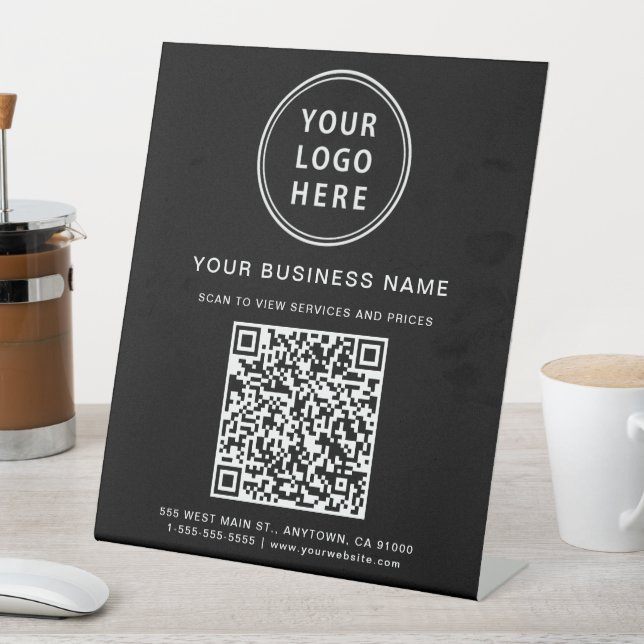 Modern Business Logo QR Code Black Pedestal Sign (In SItu)