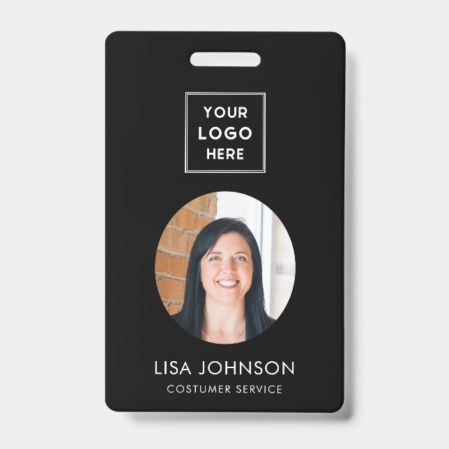 Modern Business Logo QR Code Black Staff Badge (Front)