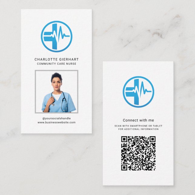 Modern Business Logo QR Code Employee Photo Card (Front/Back)