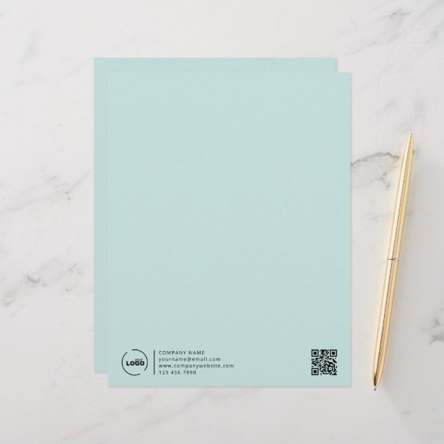 Modern Business Logo QR Code Light Turquoise Letterhead (Front/Back In Situ)