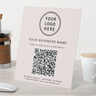Modern Business Logo QR Code Pink Pedestal Sign