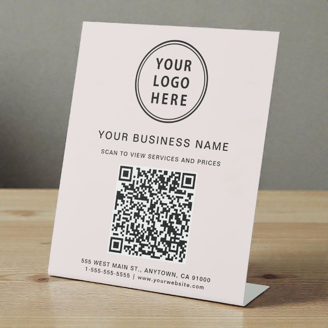 Modern Business Logo QR Code Pink Pedestal Sign (Modern Business Logo QR Code Pink Pedestal Sign)