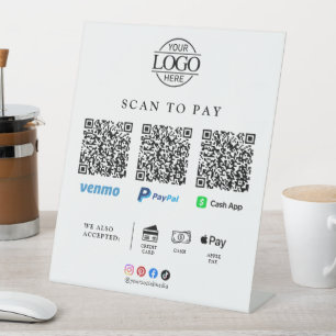 Modern Business Logo Qr Code Scan To Pay Tabletop Pedestal Sign
