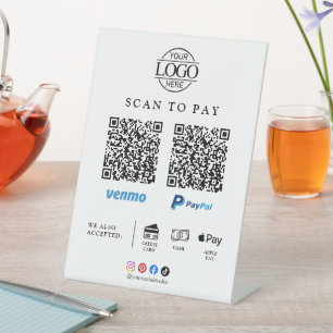 Modern Business Logo Qr Code Scan To Pay Tabletop Pedestal Sign