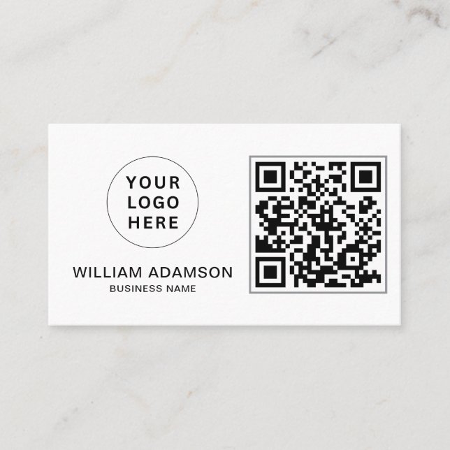 Modern Business Logo, QR Code | White Professional Card (Front)