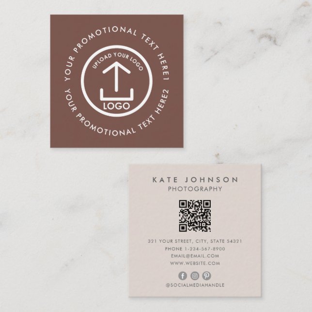 Modern Business Logo Scannable QR Code Terracotta Square Business Card (Front/Back)