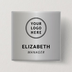 Modern Business Logo Silver Name Tag 2 Inch Square Button