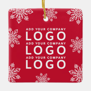 Modern Business Logo Snowflakes Red And White Ceramic Ornament