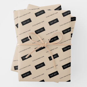 Modern Business Name Logo Packaging Beige Wrapping Paper Sheet