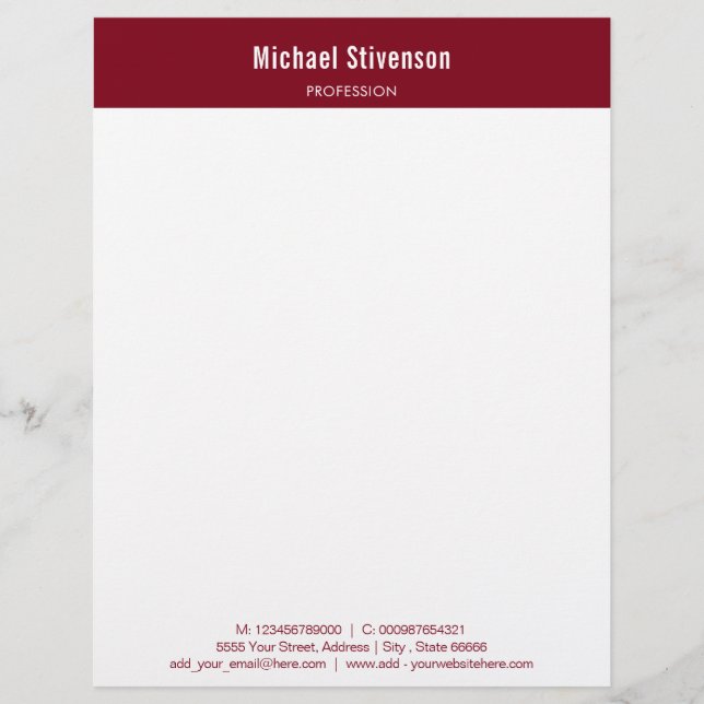 Modern Business Name Profession Address Your Colou Letterhead (Front)