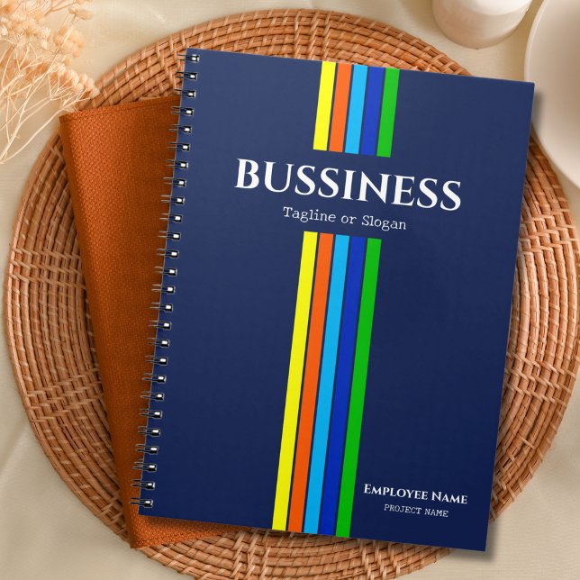 Modern Business Name Tagline Vertical Stripes Blue Notebook (Creator Uploaded)