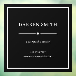 Modern Business Office Name White on Black Window Cling
