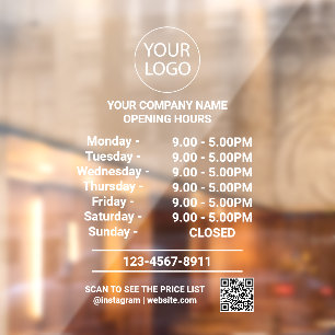 Modern Business Opening Hours Logo Qr Code    Window Cling