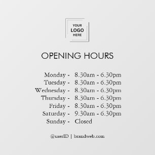 Modern Business Opening Hours Window Cling