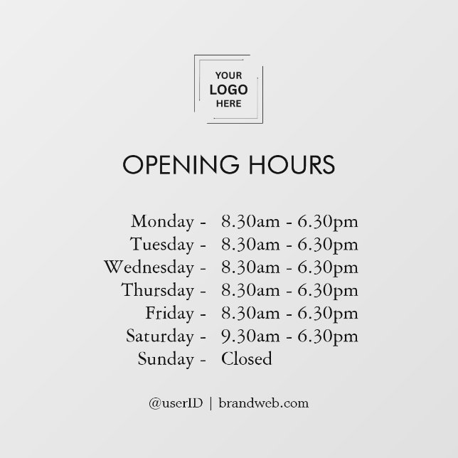 Modern Business Opening Hours Window Cling (Sheet)