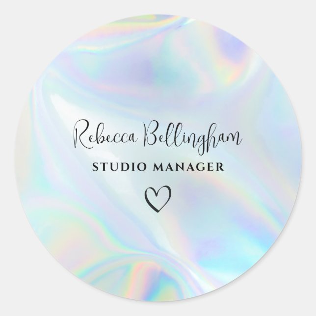 Modern Business Owner Holographic Custom Classic Round Sticker (Front)