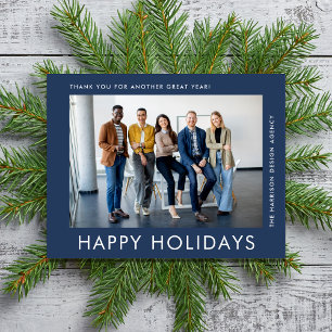 Modern Business Photo Blue Corporate Christmas Holiday Card
