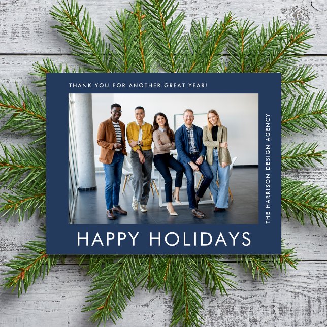 Modern Business Photo Blue Corporate Christmas Holiday Card (Creator Uploaded)