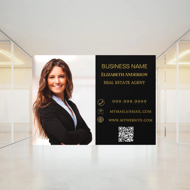 Modern Business Photo Contact Information black Window Cling (Creator Uploaded)
