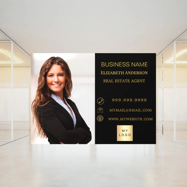Modern Business Photo Contact Information black Window Cling (Creator Uploaded)