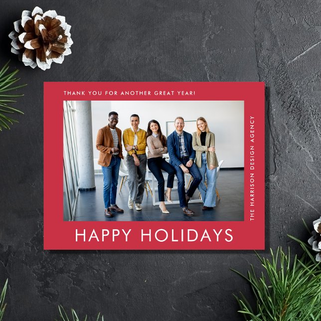Modern Business Photo Red Corporate Christmas Holiday Postcard (Spread the joy of the season and strengthen business relationships with our photo holiday card)