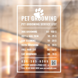 Modern Business Service Price List Storefront Window Cling
