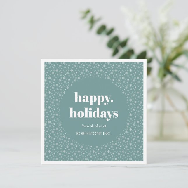 Modern Business Snowflake Pattern Dusty Blue Holiday Card (Standing Front)