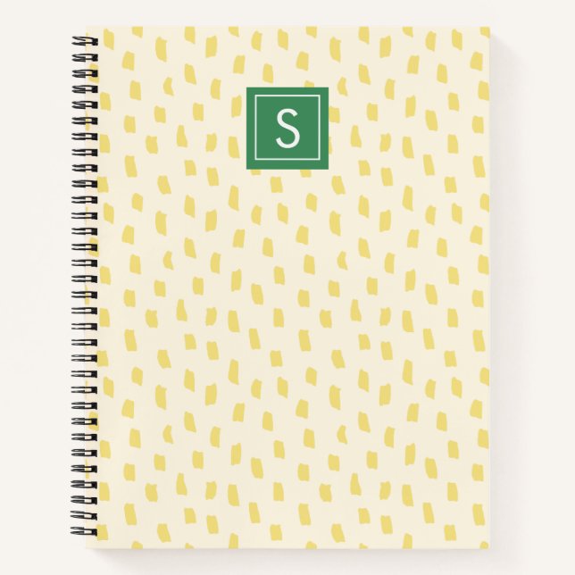 Modern Butter Yellow Brush Strokes Monogram Notebook (Front)