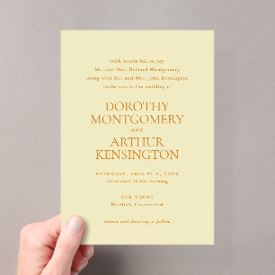 Modern Butter Yellow Elegant Wedding Acrylic Invitations