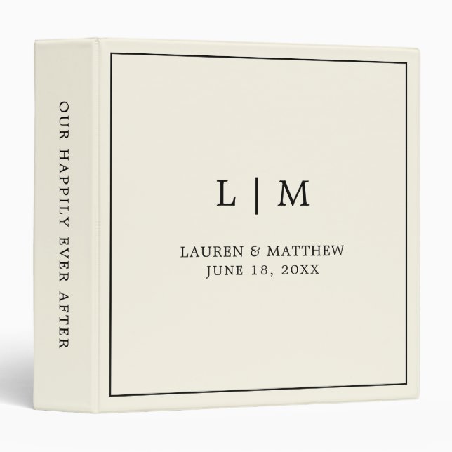 Modern Butter Yellow Monogram Elegant Wedding Binder (Front/Spine)