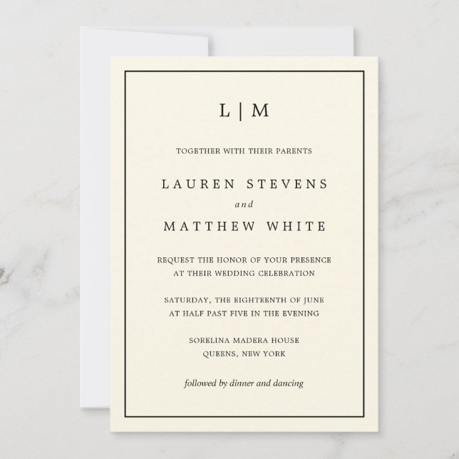 Modern Butter Yellow Monogram Elegant Wedding Invitation (Front)