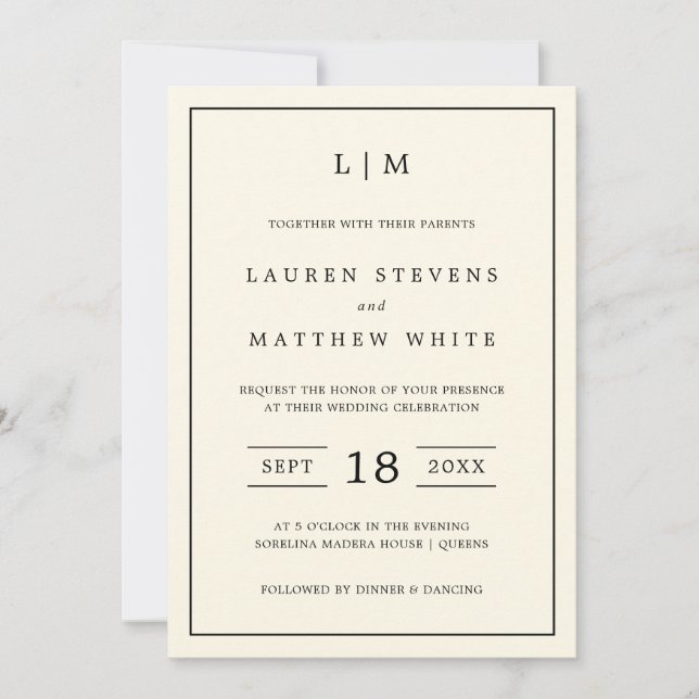 Modern Butter Yellow Monogram Elegant Wedding Invitation (Front)