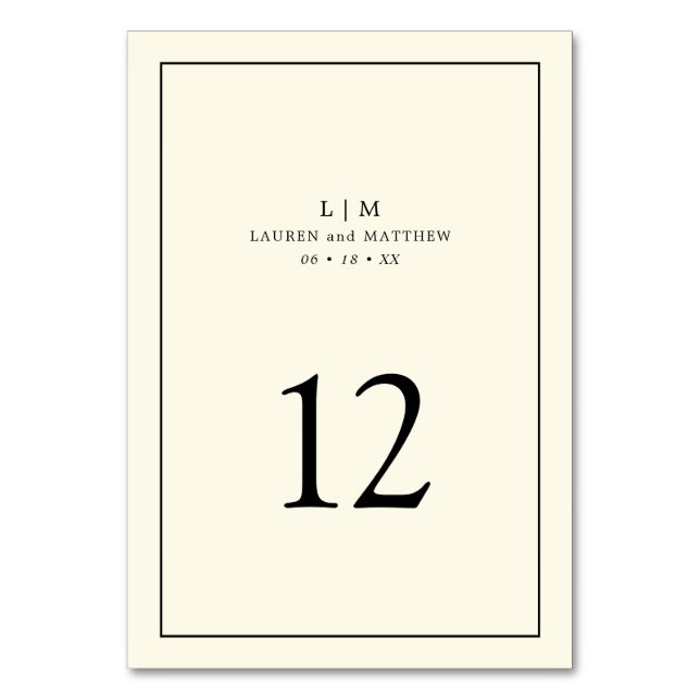 Modern Butter Yellow Monogram Elegant Wedding Table Number (Front)