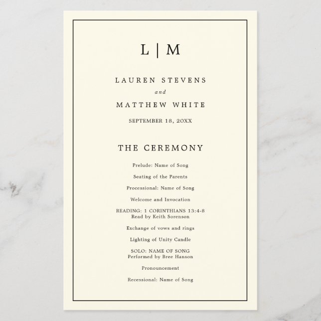 Modern Butter Yellow Monogram Wedding Program (Front)