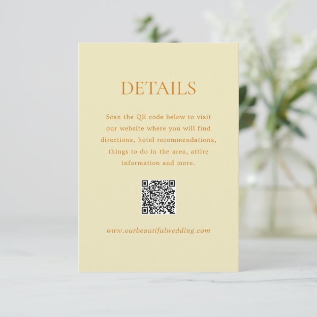Modern Butter Yellow QR Code Elegant Wedding Enclosure Card (Standing Front)