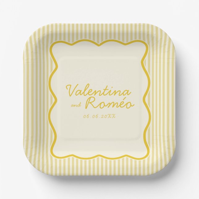 Modern Butter Yellow Wedding Paper Plate (Front)