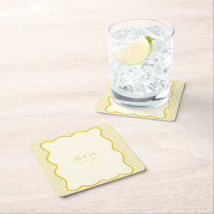 Modern Butter Yellow Wedding Square Paper Coaster
