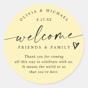 Modern Butter Yellow Wedding Welcome Hotel Bag Classic Round Sticker