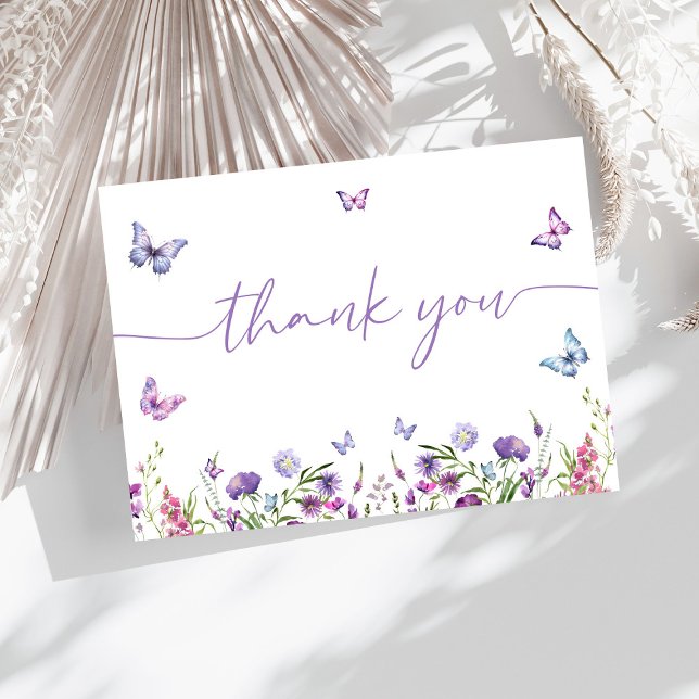 Modern Butterflies  Bridal Shower Floral Thank You Card (Creator Uploaded)