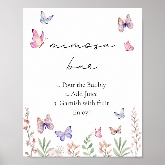 Modern Butterflies Bridal Shower Mimosa  Poster (Front)
