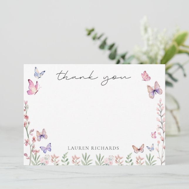 Modern Butterflies Bridal Shower  Thank You Card (Standing Front)