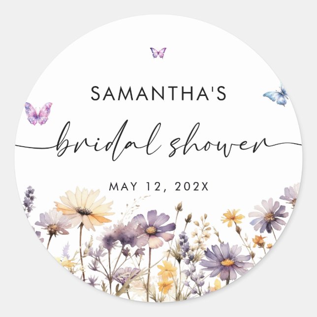 Modern Butterflies  Bridal Shower Welcome Sign Classic Round Sticker (Front)