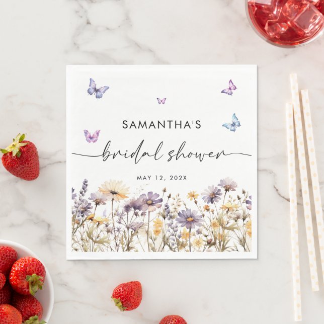 Modern Butterflies  Bridal Shower Welcome Sign Napkin (Insitu)