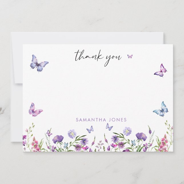 Modern Butterflies  Bridal Shower Welcome Sign Thank You Card (Front)