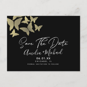 Modern Butterflies Faux Gold Save the Date  Postcard